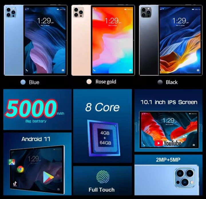 Tableta SmartMX 10.1” — Pantalla HD, Android 11, SIM & WiFi, Gran batería 5000mAh